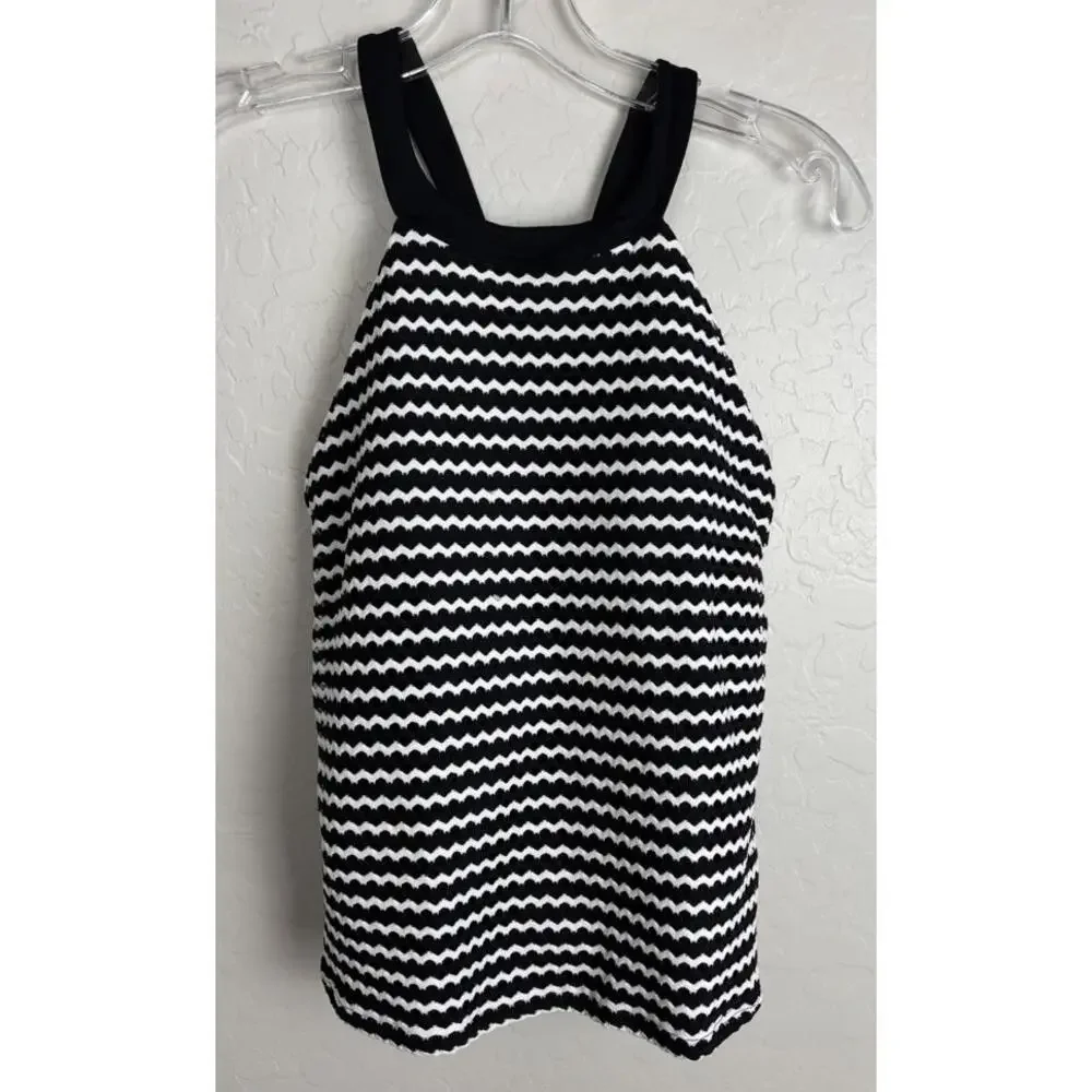 Lands End Tankini Zigzag Stripe 10 Black White X Back 1860 - Picture 1 of 5